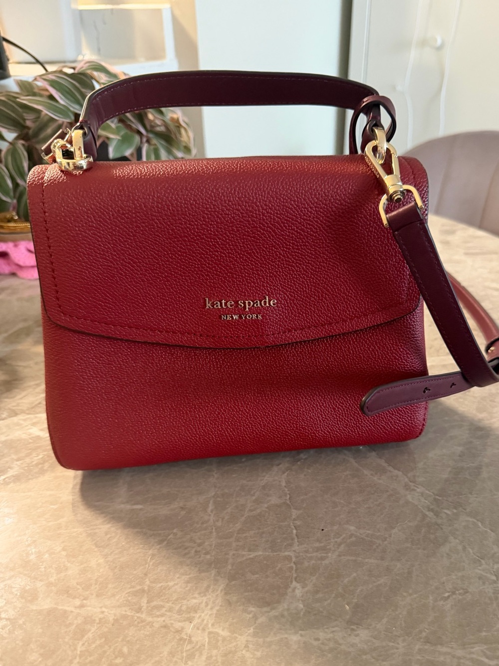 kate spade Red Leather Top-Handle Satchel with Adjustable Strap